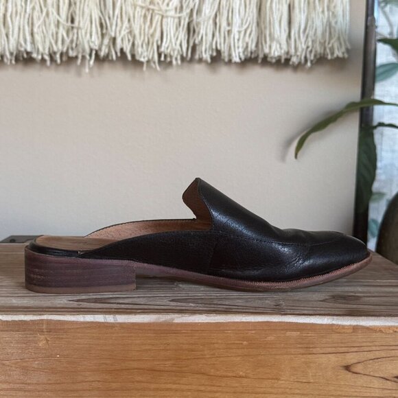 Madewell The Frances Black Leather Almond Toe Slip On Flat Loafer Mule Size 8.5 - Picture 7 of 15